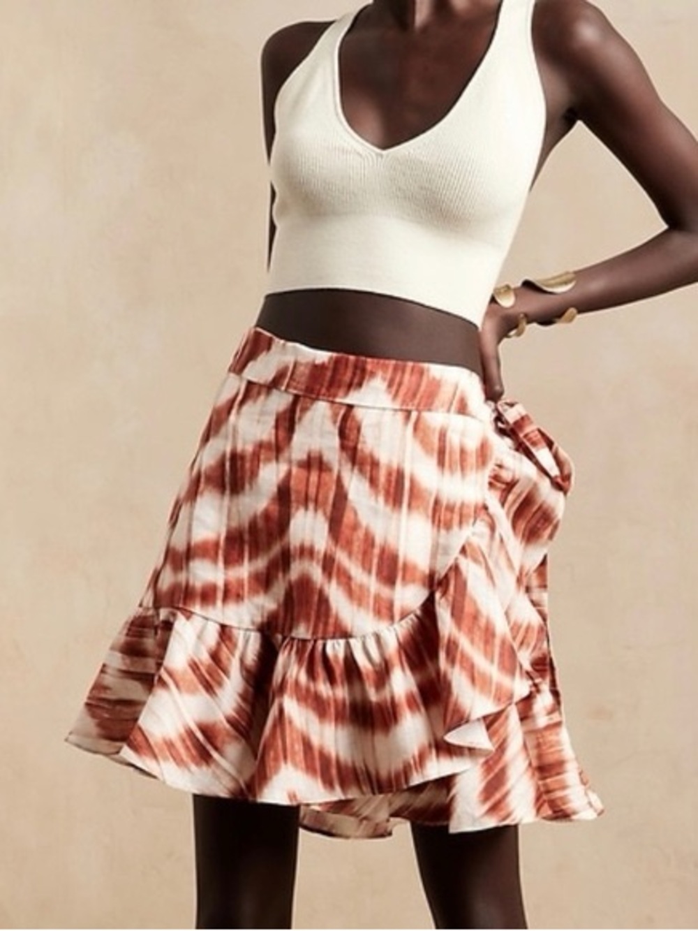 Banana Republic Tie-Dye Ruffle Wrap Mini Skirt - size Medium Petite